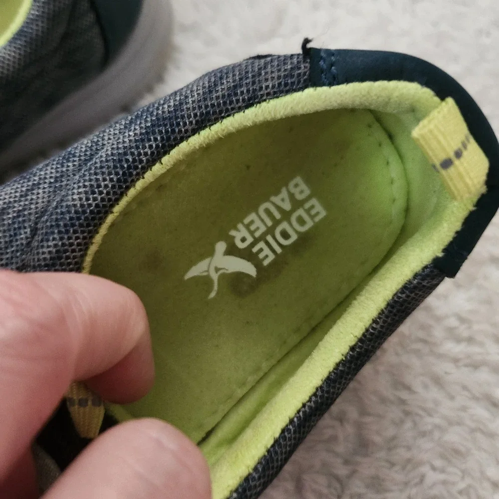 Eddie Bauer Liam Kids Grey Lime Green Fabric Slip On‎ Boat Shoes Loafers Size 2